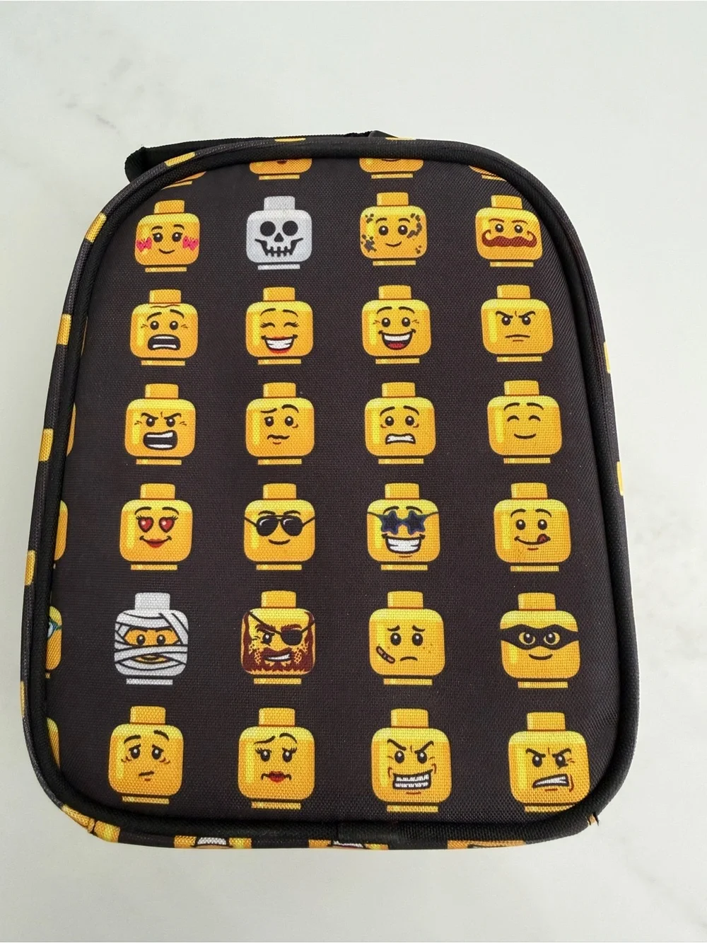 LEGO Insulated Lunch Bag Minifigure Heads Black Yellow Carry Gear Solutions⁠
